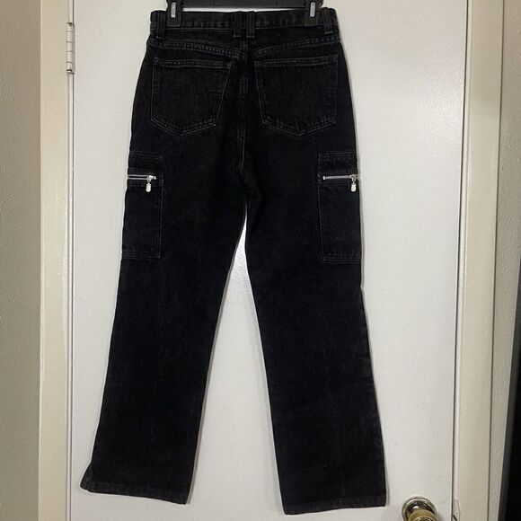 Vintage Action West Black washed High rise straight leg cargo jeans size 7 - Picture 3 of 6